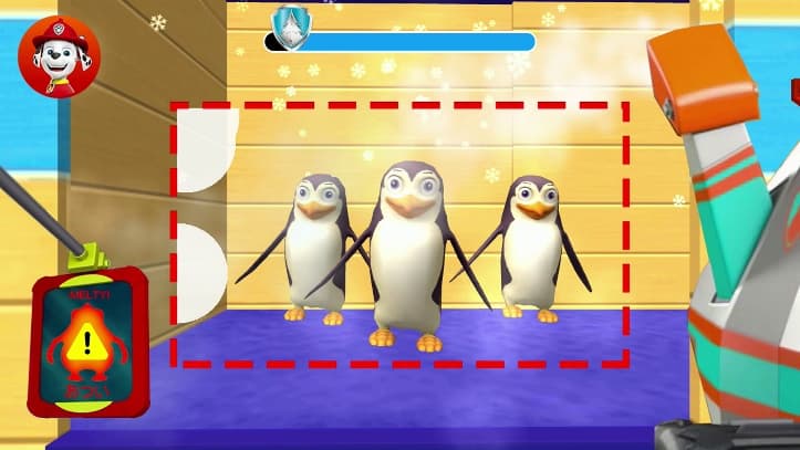 ペンギンとおいかけっこ ゆきで ぬりつぶそう